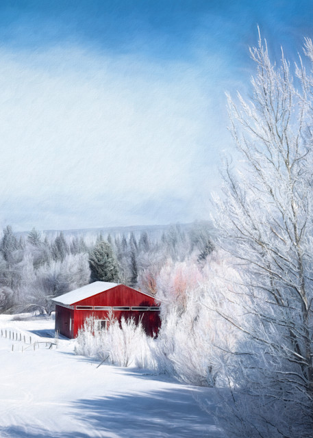 A Red Barn In Winter Photography Art | Lynne Marie Photography