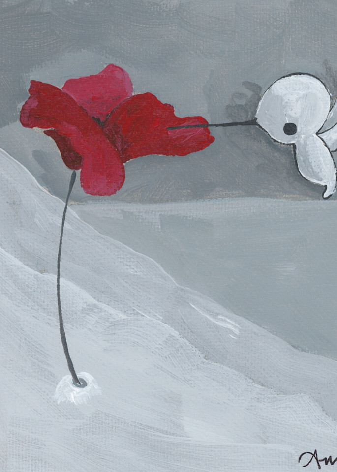 Hummingbird And A Single Poppy Art | Anneke Swanson Art