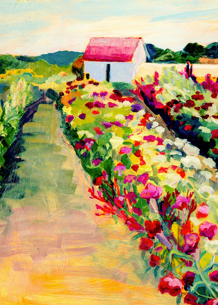 Art print high quality of impressionist flower garden.