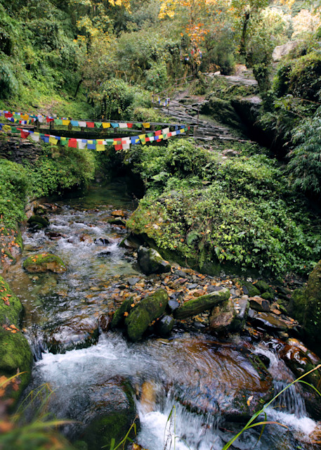 Waterfall Colorful Peace Prayer Flags Photo