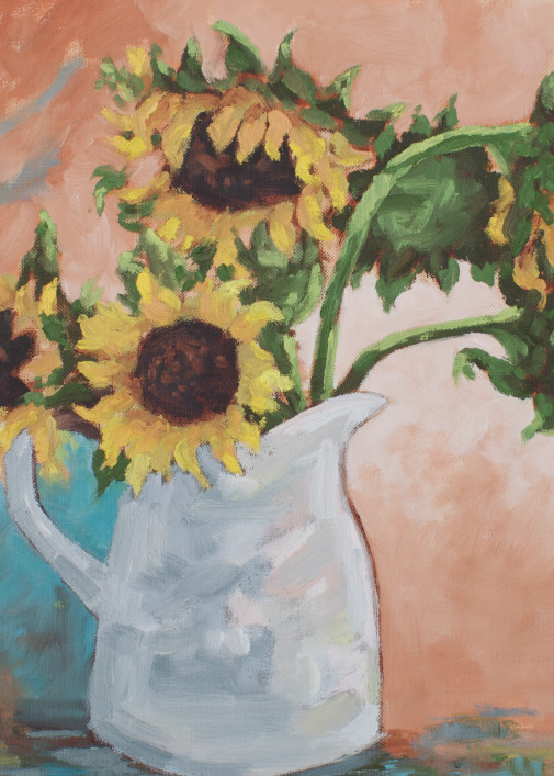 Giclee Art Print - Sunflowers in a Farmhouse Pitcher- by contemporary Impressionist April Moffatt