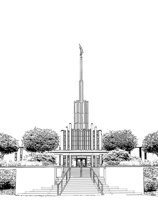 Atlanta Temple - From the Front B&W