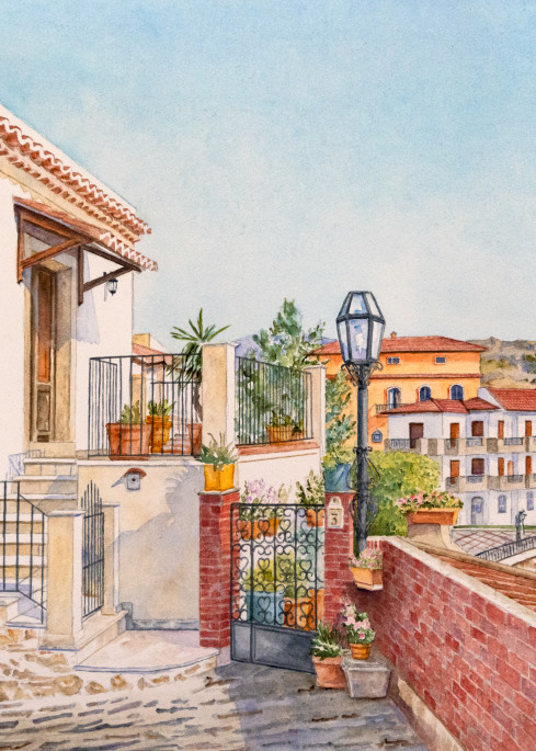Un Giardino A Savoca, Sicilia Art | Kimberly Cammerata - Watercolors of the Sun: Paintings of Italy