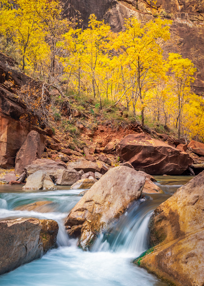 Zion Narrows Autumn Waterfall