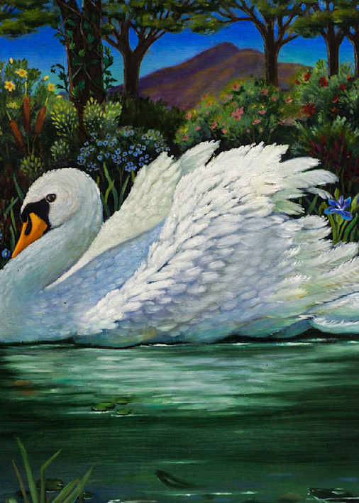 Lovely Floating Swan Wall Art Print by Mia Pratt