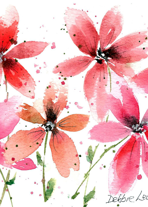 Mini Red Flowers Art | Debbie Lewis Watercolors