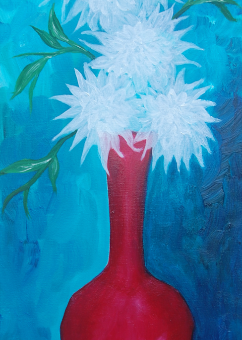 White Flowers   Red Vase Art | PMELArts
