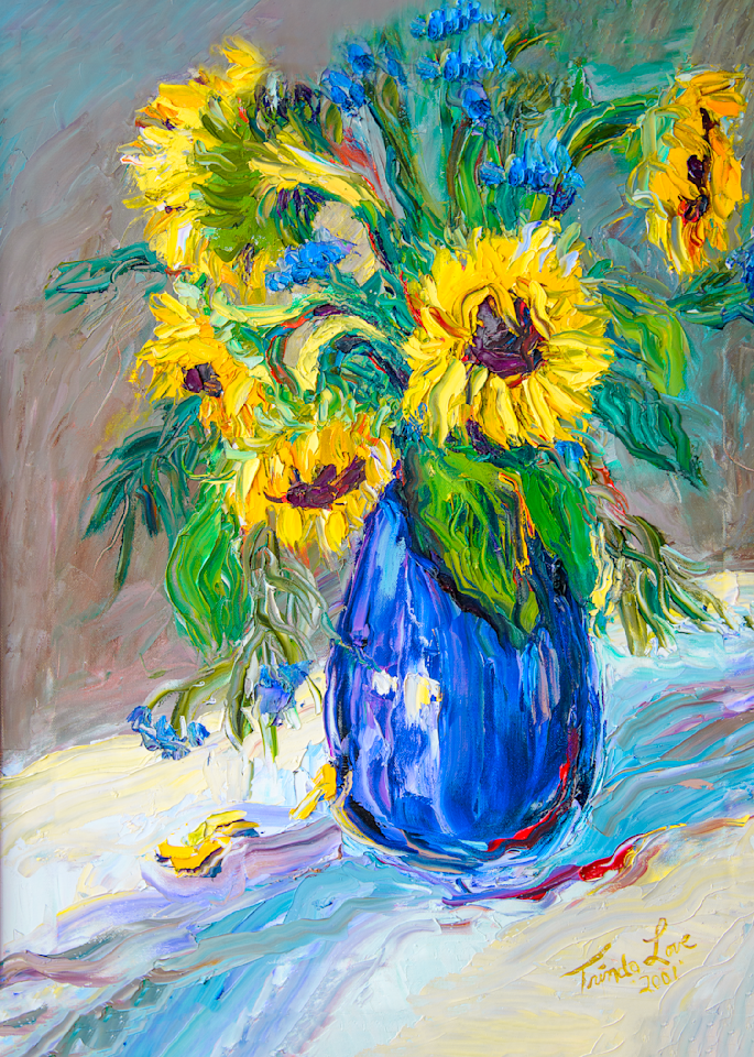 Sunflowers In A Blue Vase Art | Trinda Love Artist/Photographer