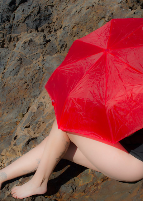 Woman Under Red Umbrella