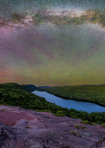The Milky Way and Aurora Over Lake of the Clouds 