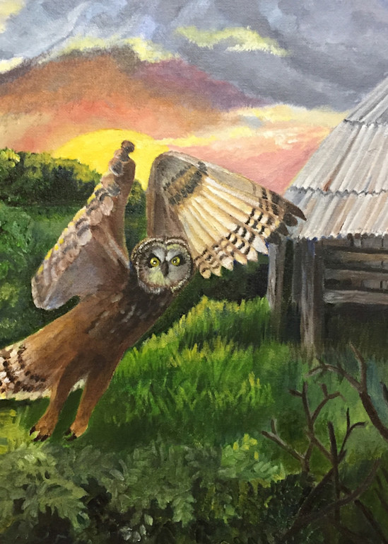Owl hunting at sunset on pea ridge