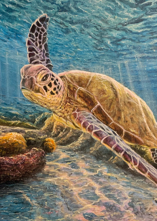 Sea Turtle in Paradise Original Painting by Joseph Cantin