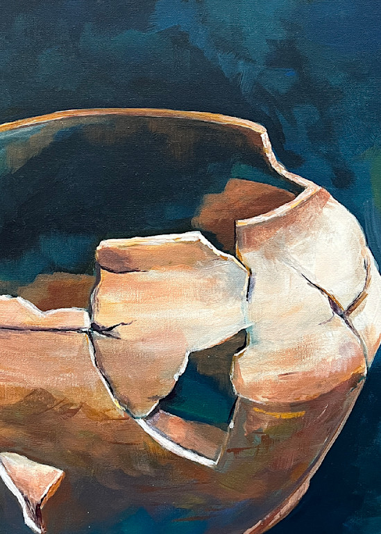 Painting of cracked pottery earthenware clay pot