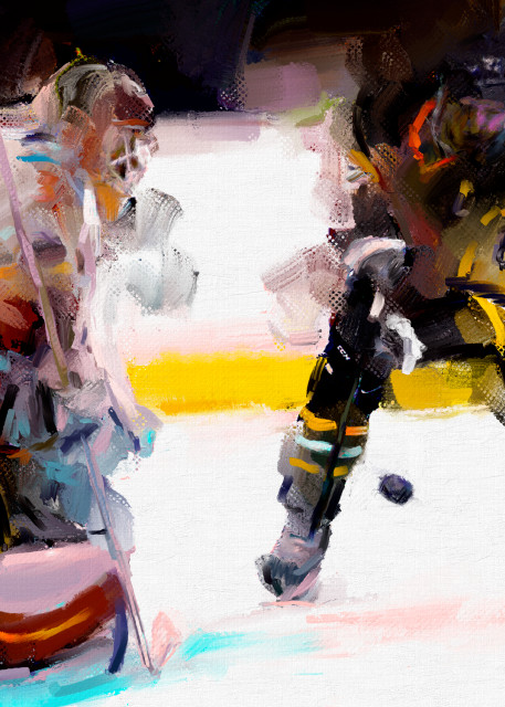 Hockey duel at the net | Sports Artist Mark Trubisky | Custom Sports Art