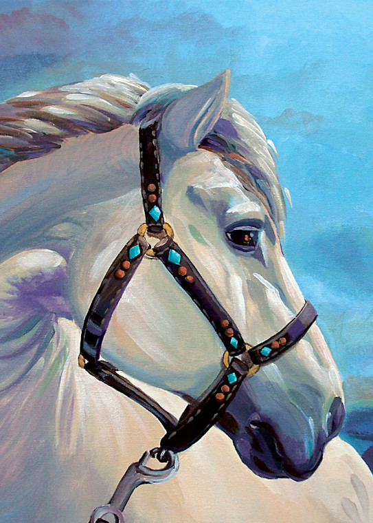 Stormy White Horse Head Art | Jill Roberts