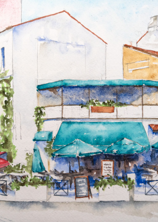 Restaurant L'hostellerie Des Arènes, Arles Art | Kimberly Cammerata - Watercolors of the Sun: Paintings of Italy