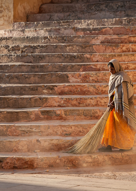 Sweeping at the Amber Palace - Jaipur, India