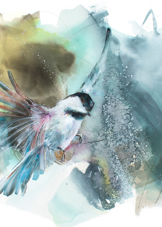 Chickadee abstract watercolor painting