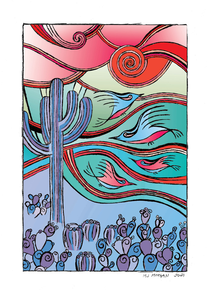 Cactus Wren Block Print Style3 Art | Morgan Trading Company