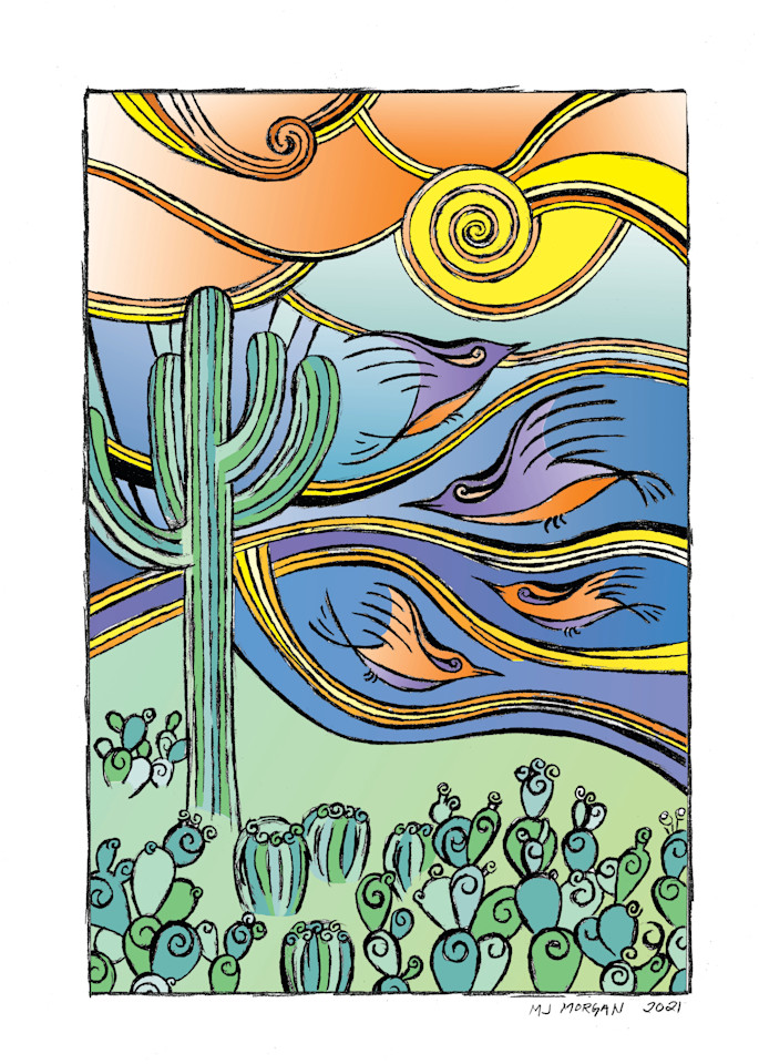Cactus Wren Block Print Style1 Art | Morgan Trading Company