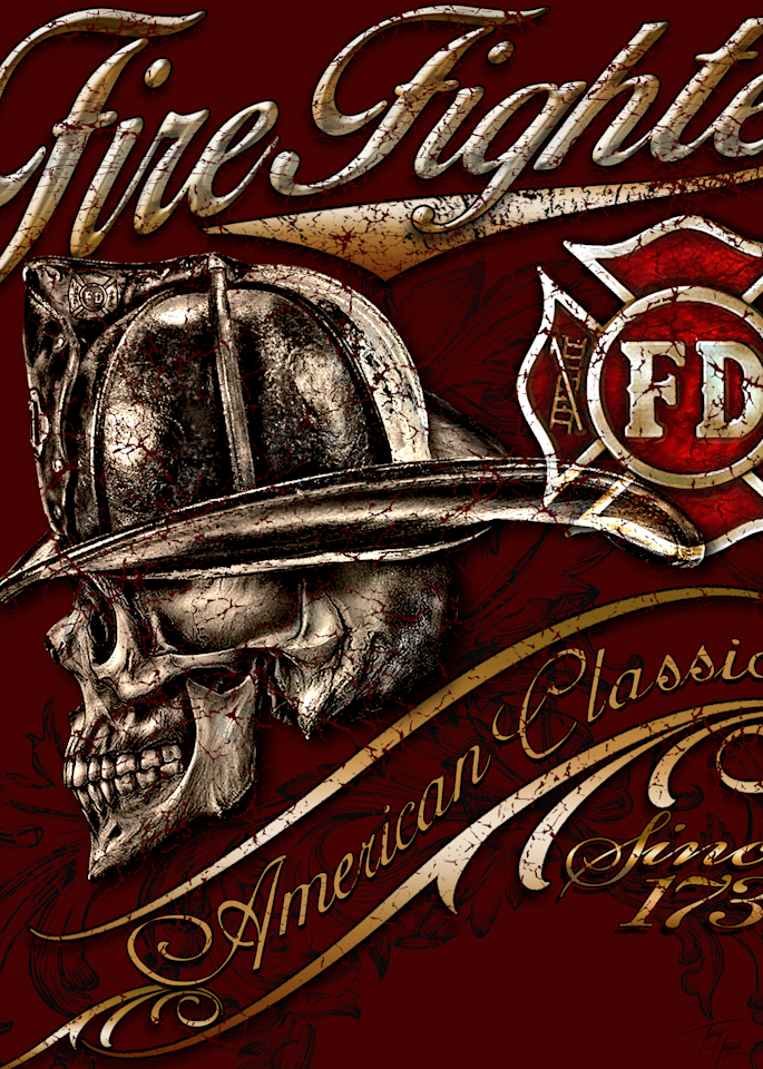 Firefighter Skull American Classic Art | T HOGUE DESIGNS, LLC
