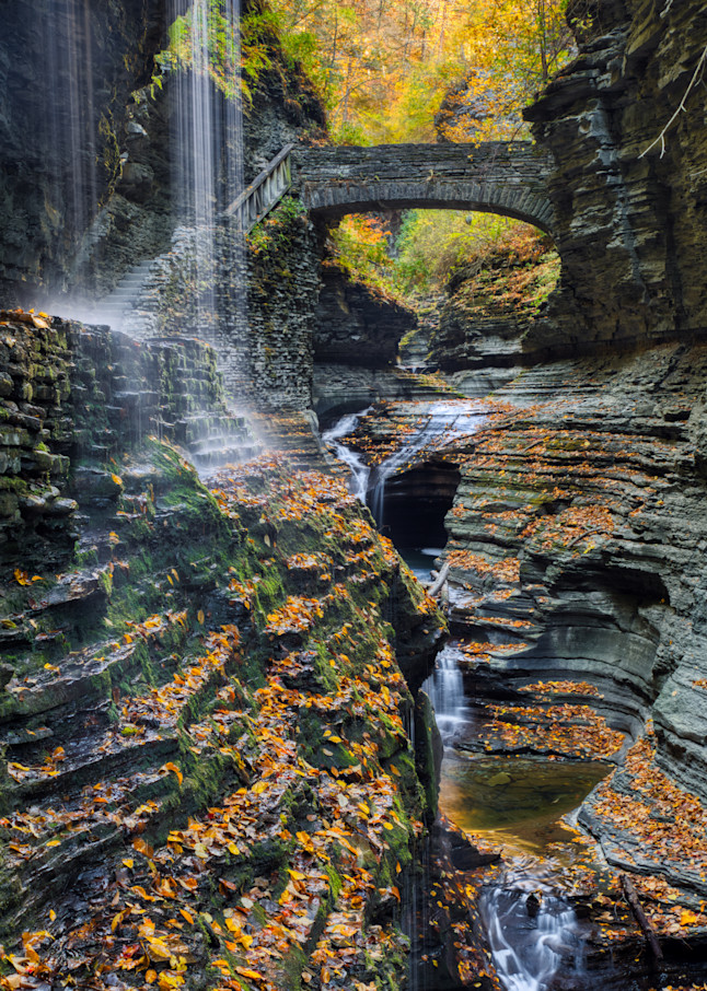 Waterfall in Autumn at Watkins Glen State Park 
