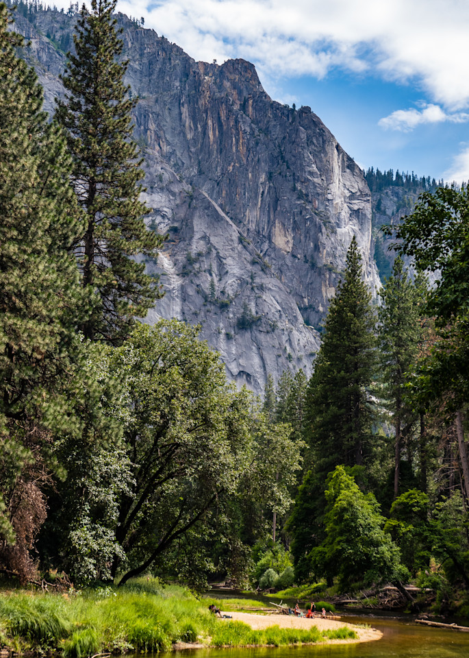 View from Yosemite Valley of the rock cliff of El Capitan.