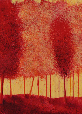 Three Red Trees In Fantasy Landscape Art | Wendell Myers