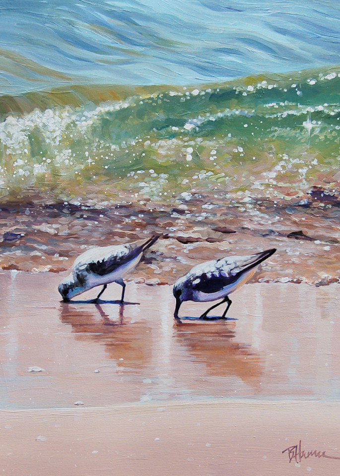 Sanderlings In Surf Art | B.Harmon Art, Illustration & Prints