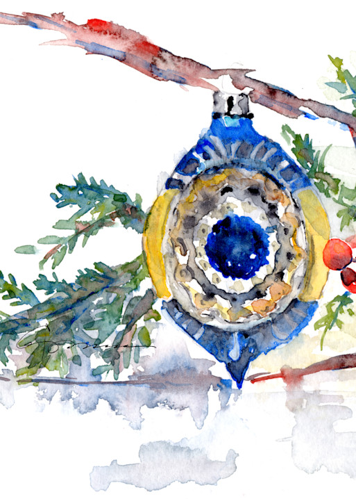 Blue Christmas Bulb Watercolor Print | Claudia Hafner Watercolor
