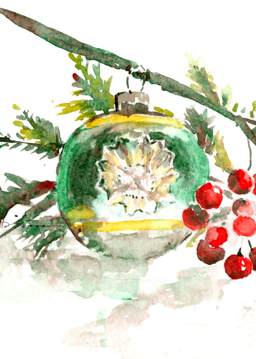 Green Christmas Bulb Watercolor Print | Claudia Hafner Watercolor
