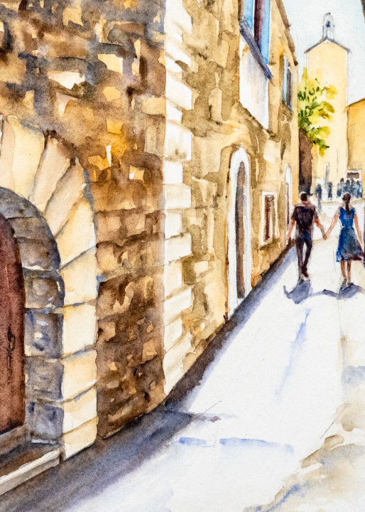 Walking Into The Light, Provence Art | Kimberly Cammerata - Watercolors of the Sun: Paintings of Italy