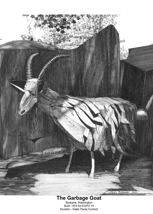 Garbage Goat With Footer Art | Pen and Ink Art, LLC