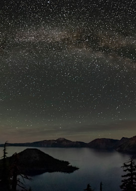 Crater Lake at night with Milky Way