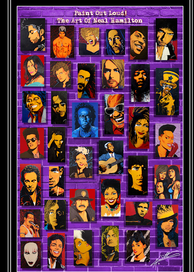 Musical Icons Montage Purple Custom  Art | Paint Out Loud LLC   The Art of Neal Hamilton