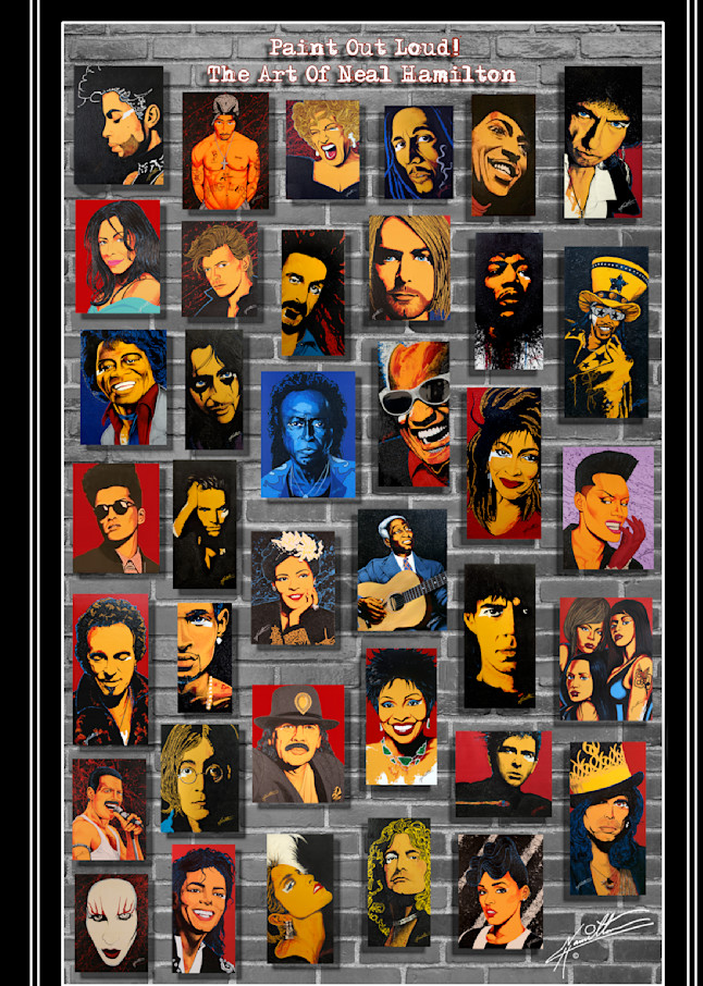Musical Icons Montage Grey Custom.  Art | Paint Out Loud LLC   The Art of Neal Hamilton