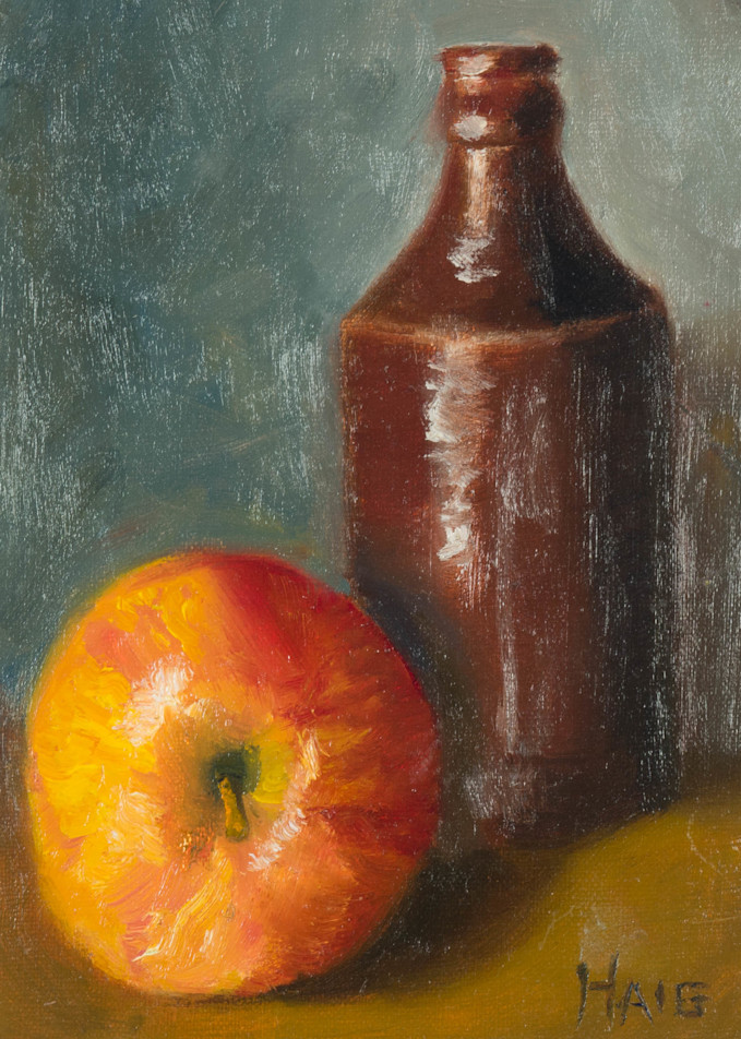 Yellow Apple And Cider Jug Art | Bonnie Haig Fine Art