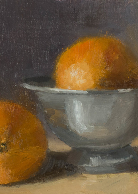 Orange In Silver Dish Art | Bonnie Haig Fine Art