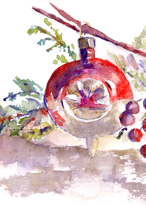 Red Christmas Bulb Art | Claudia Hafner Watercolor