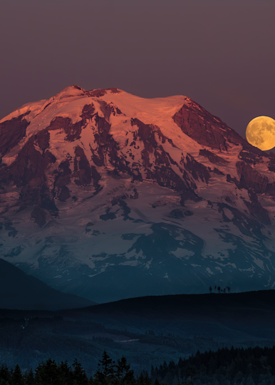 Moonrise Over Mt. Rainier Photography Art | johnnelson