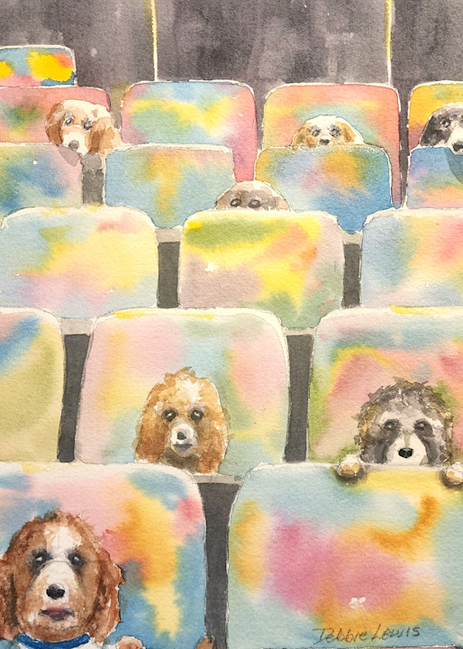 Doggies In Kaleidoscope Theatre Art | Debbie Lewis Watercolors