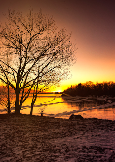 Sunset Over A Frozen Lake Champlain Photography Art | Francois De Melogue
