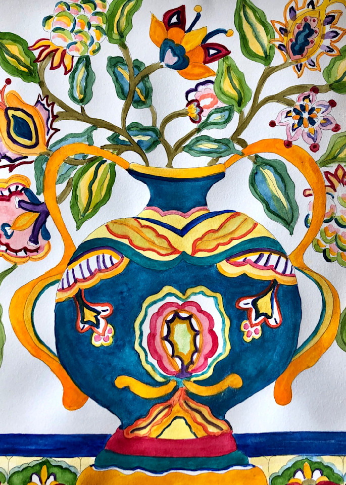 Italian Vase With Fanciful Flowers Art | Becki Thomas Art