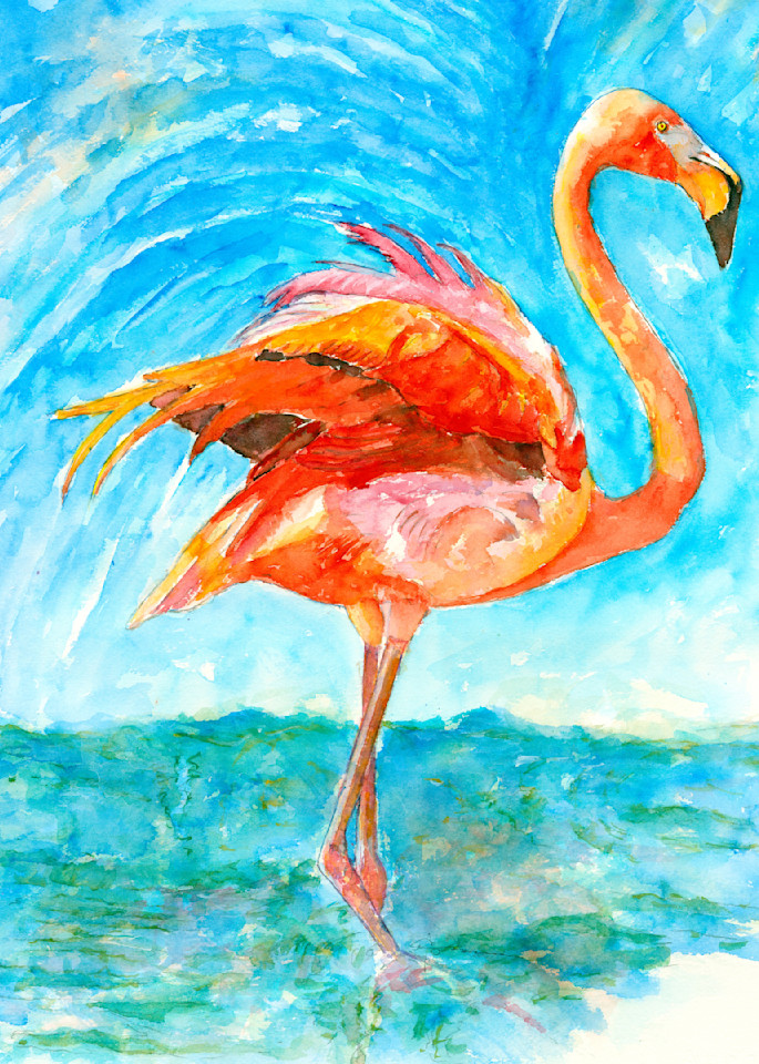 Flamingo Wading Watercolor Print | Claudia Hafner Watercolor