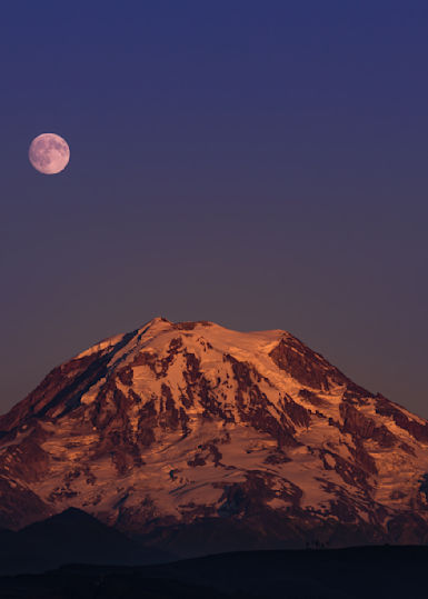 Moon Over Mt.Rainier Photography Art | johnnelson