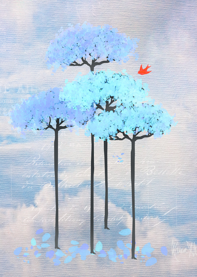 Redbird & The Sky Trees Throw Pillow Art | Karen Hutton Fine Art