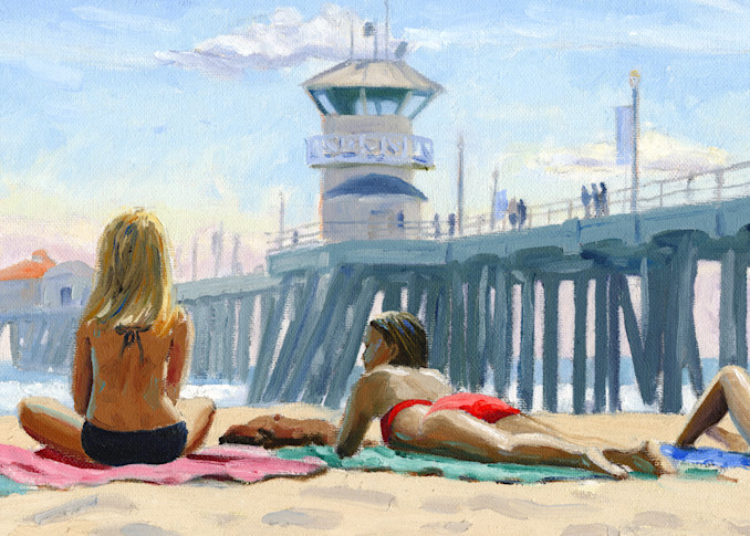 Girls Sunbathing Near Huntington Pier
