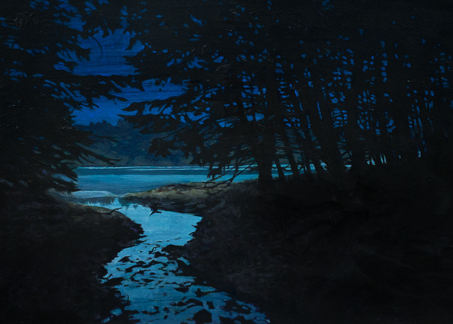 Nocturne, California, Lake, Bon Tempe Lake, Landscape, Acrylic, Acrylic Painting