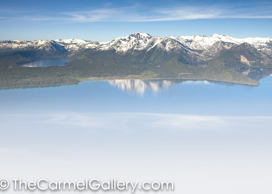 Lake Tahoe reflection from airplane in the sky