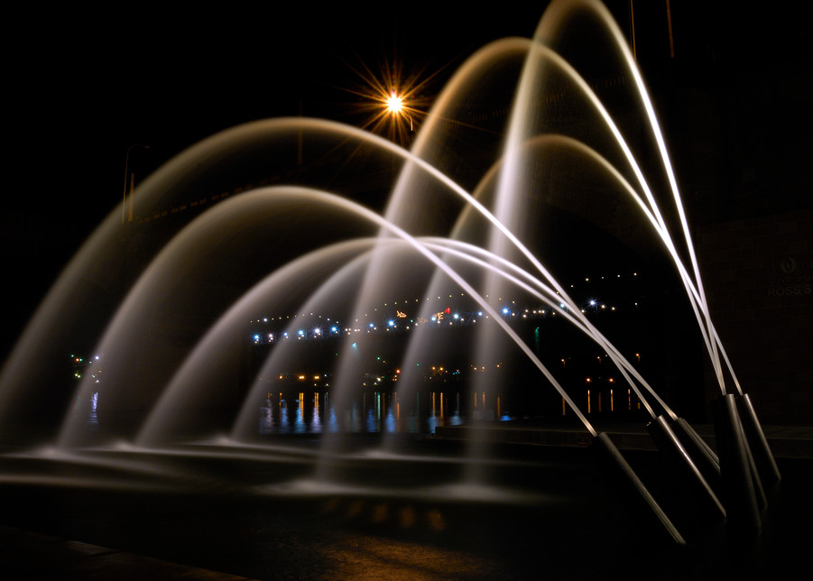 The Passage water fountain at night